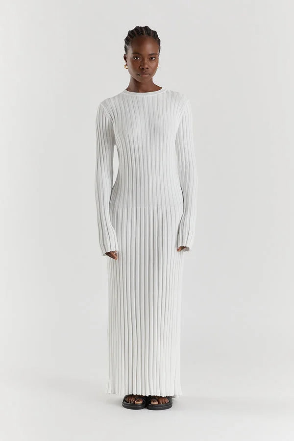 chunky knit maxi dress Hand knitted chunky merino blend long T-neck sweater dress in black/D9