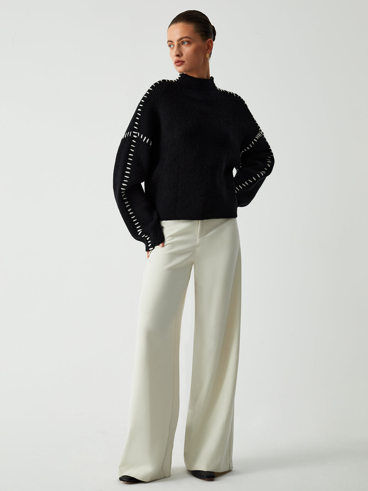 Contrast Stitch Knit Sweater