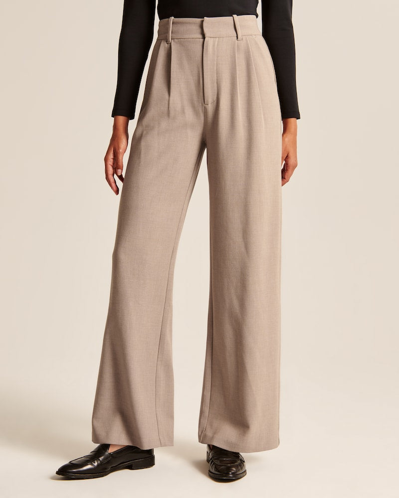 Taupe Wide-Leg Tailored Pants