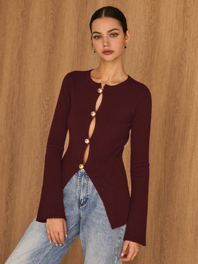 Split Button Cardigan