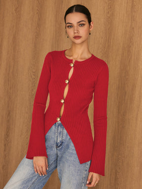 Split Button Cardigan