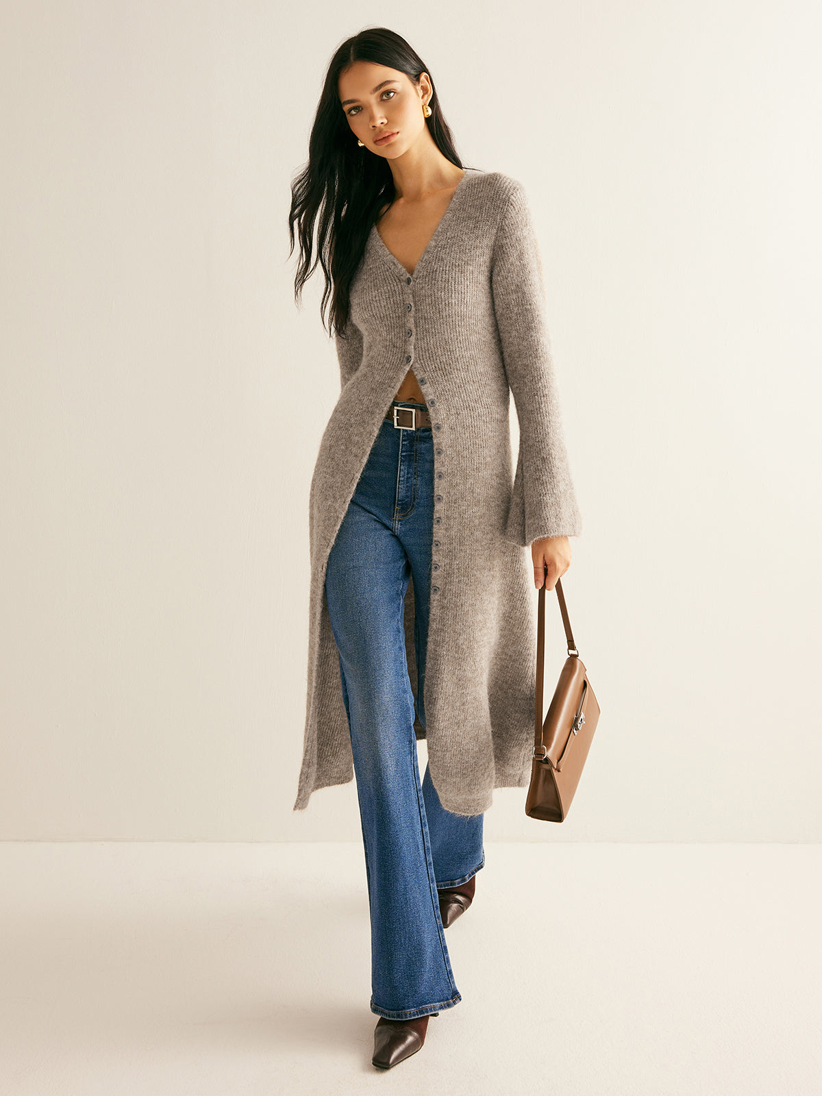 V-Neck Split Sweater Dress