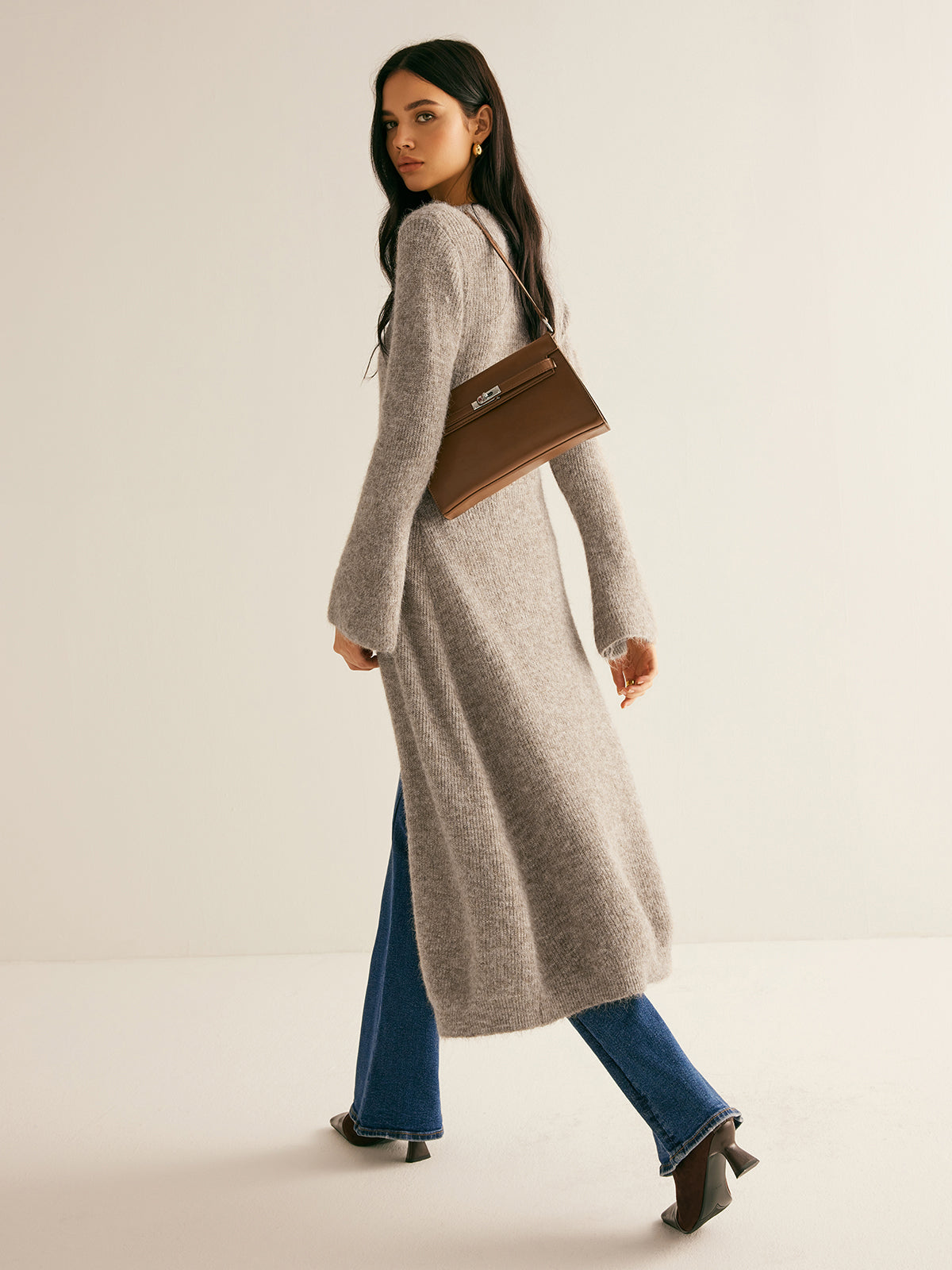 V-Neck Split Sweater Dress