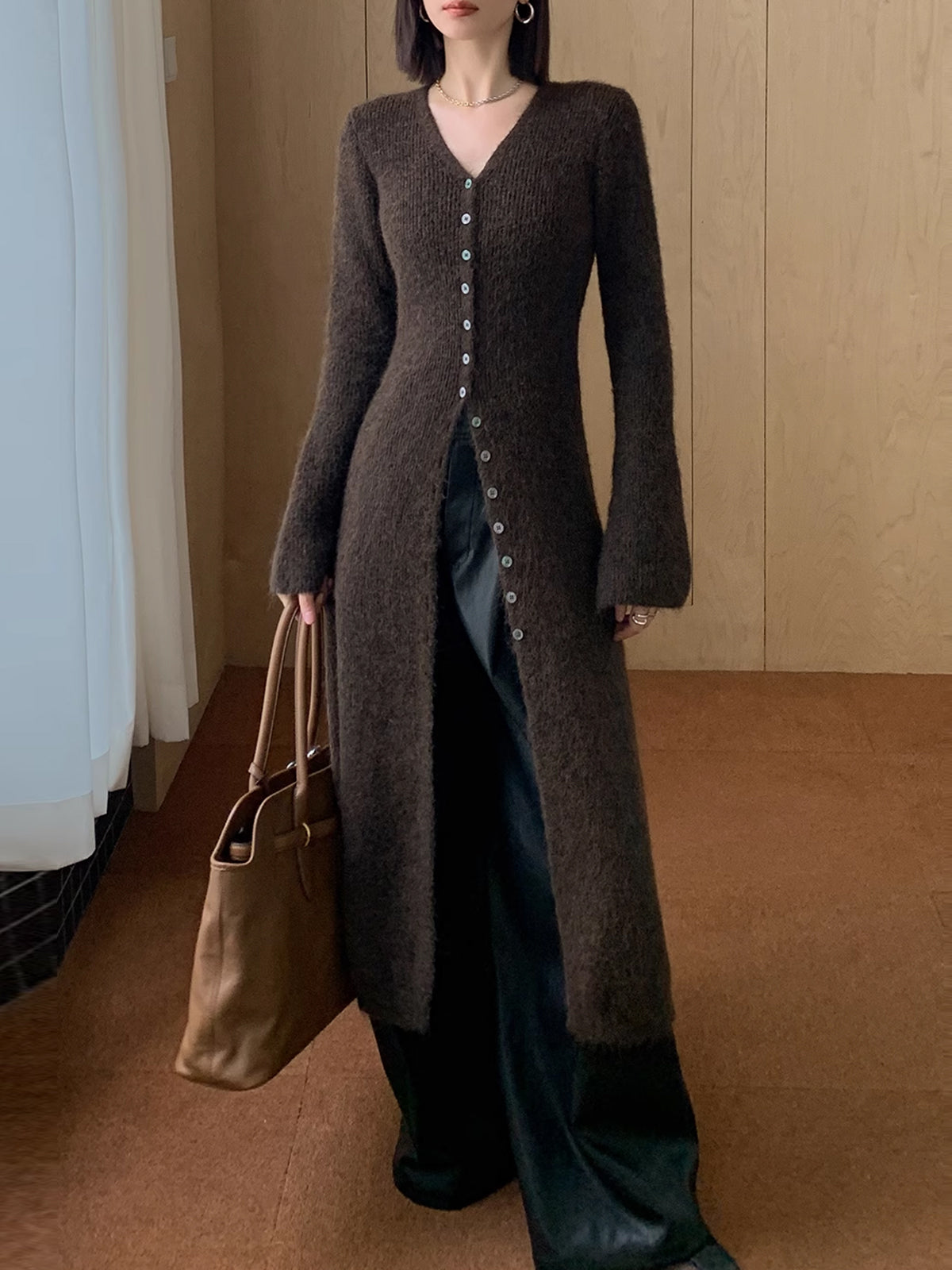 V-Neck Split Sweater Dress