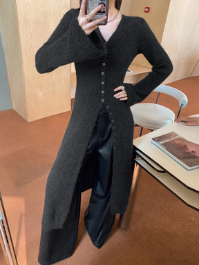 V-Neck Split Sweater Dress
