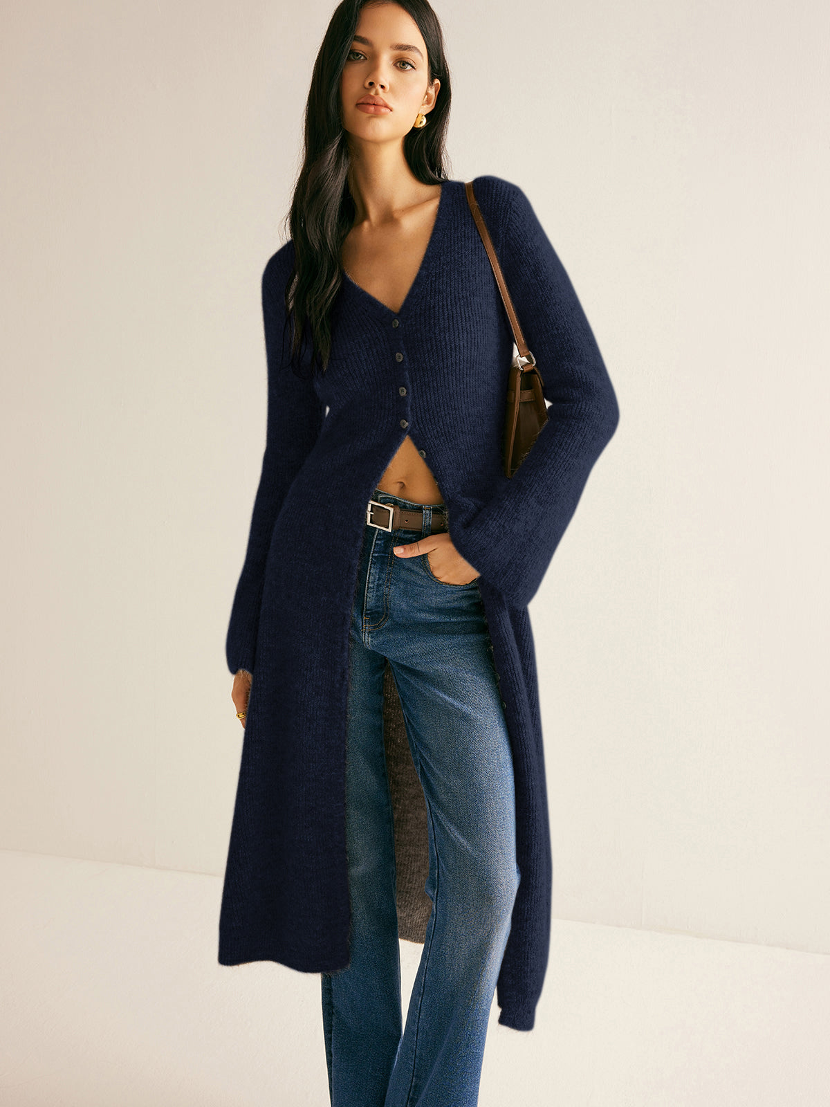 V-Neck Split Sweater Dress