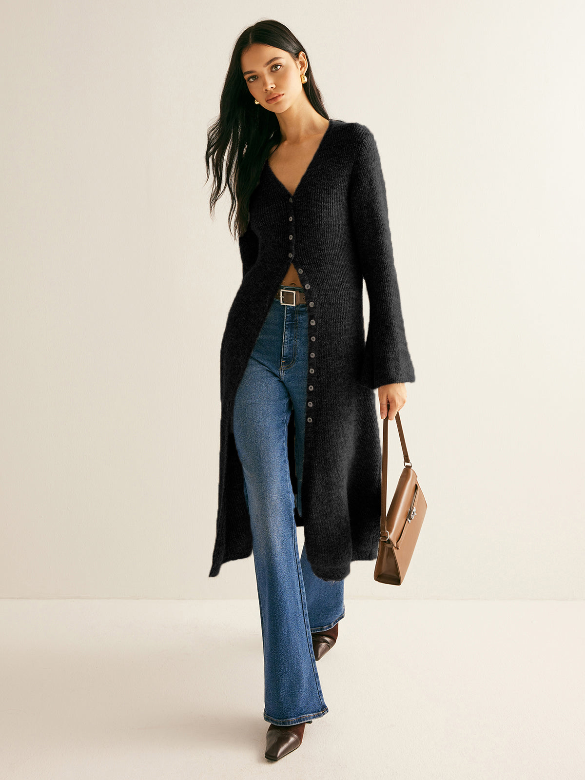 V-Neck Split Sweater Dress
