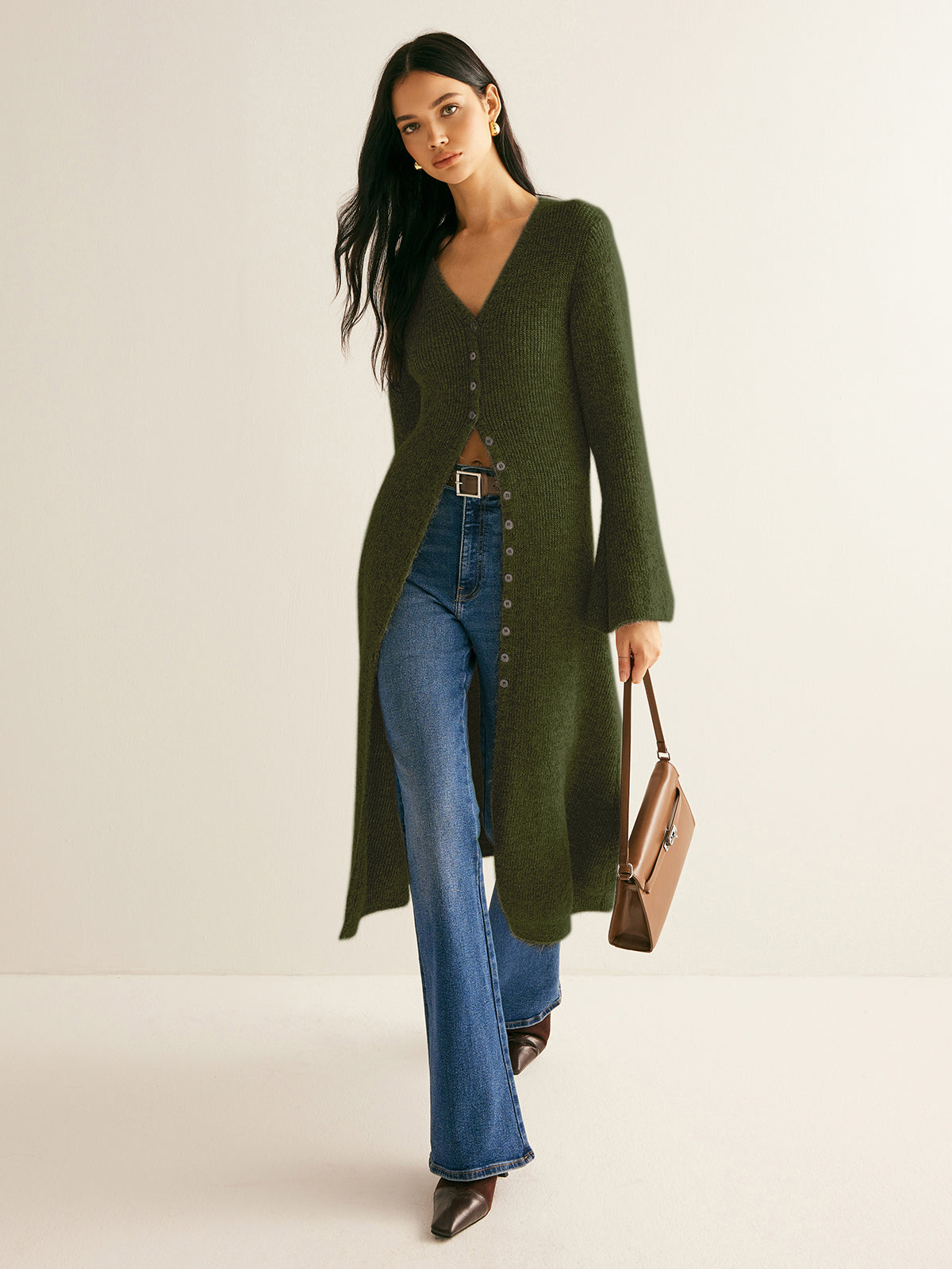 V-Neck Split Sweater Dress