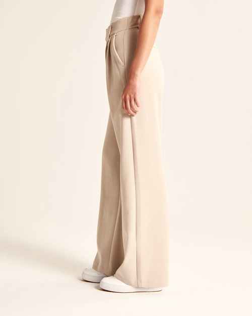Tailored Wide Leg Pants - Beige