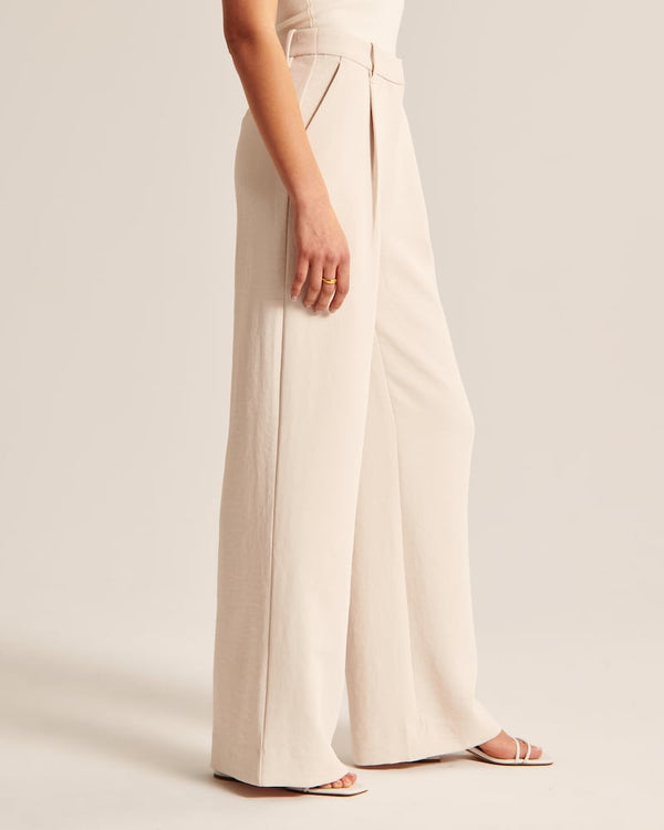 Beige textured wide-leg pants